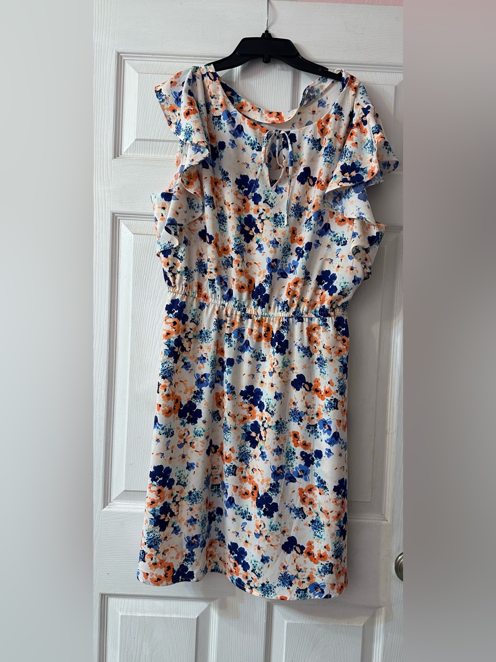 Merona Women’s XXL Floral Dress Ruffle Sleeve Keyhole Elastic Waist NWT